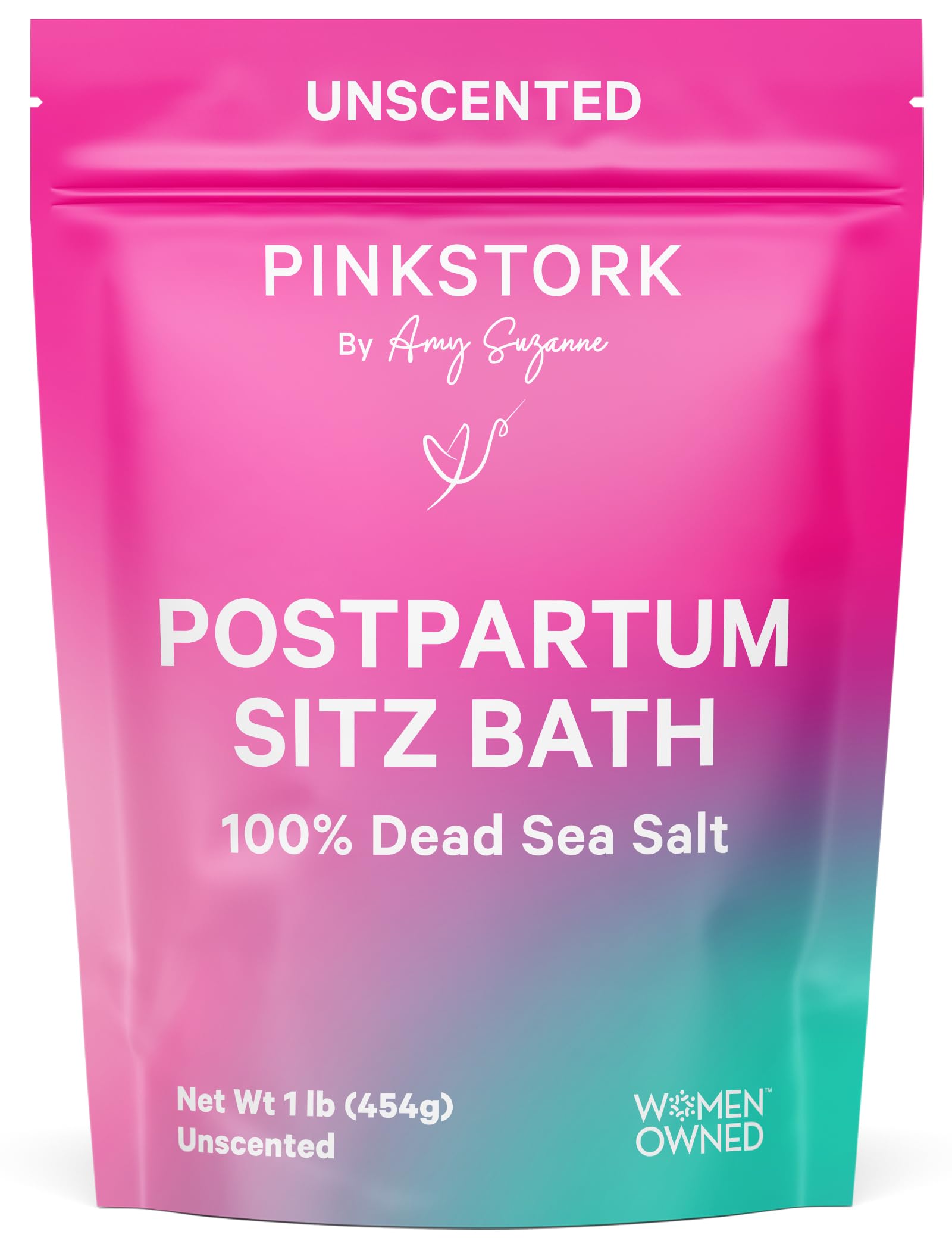 Pink Stork Postpartum Sitz Bath Soak with Dead Sea magnesium for perineal relief after delivery.