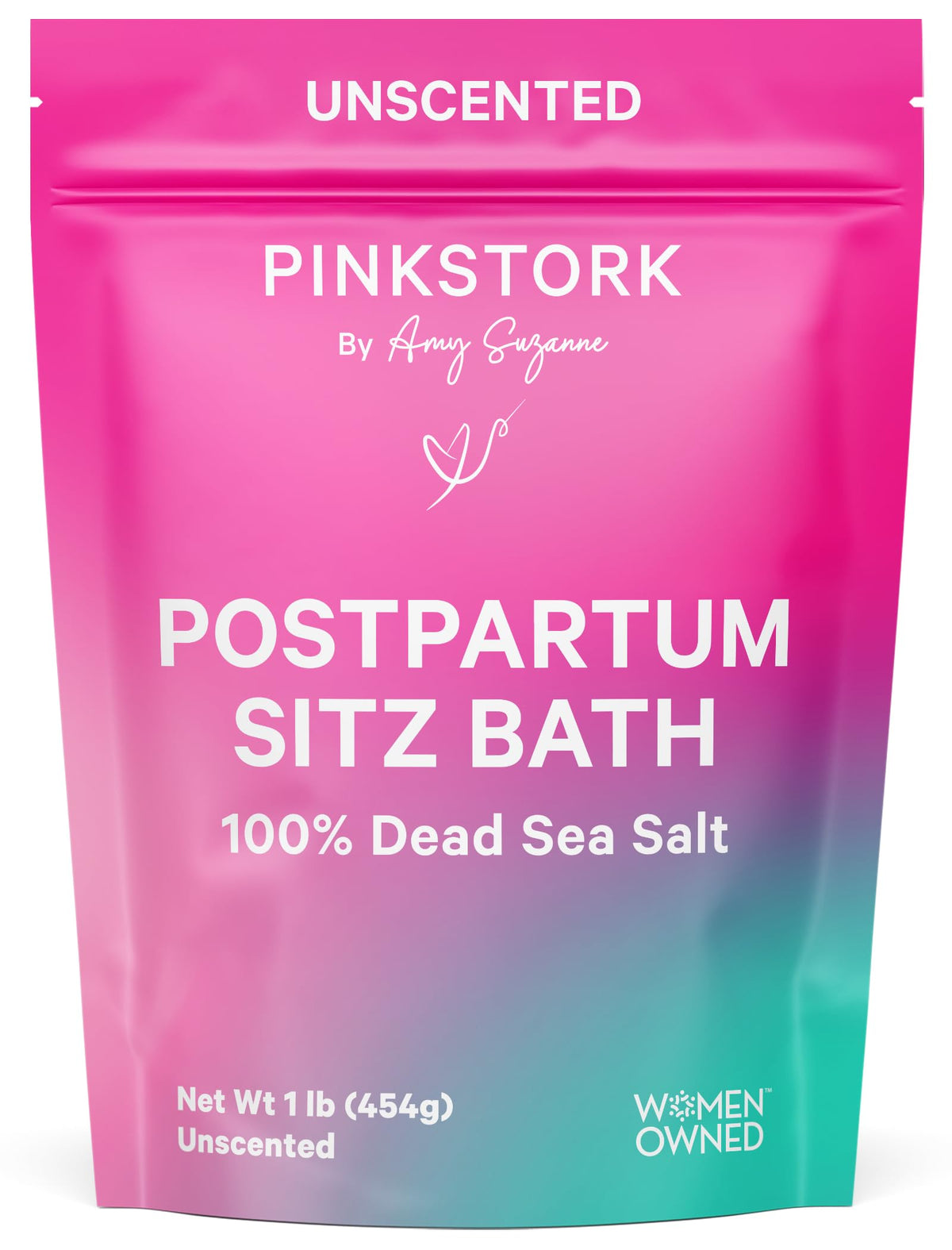 Pink Stork Postpartum Sitz Bath Soak with Dead Sea magnesium for perineal relief after delivery.