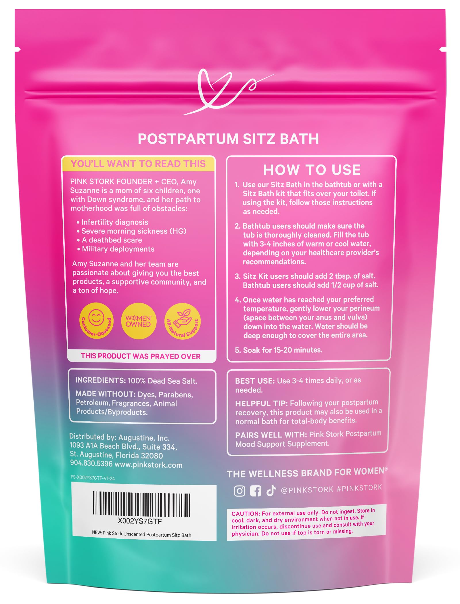 Vegan, cruelty-free Pink Stork sitz bath salt for sensitive skin.
