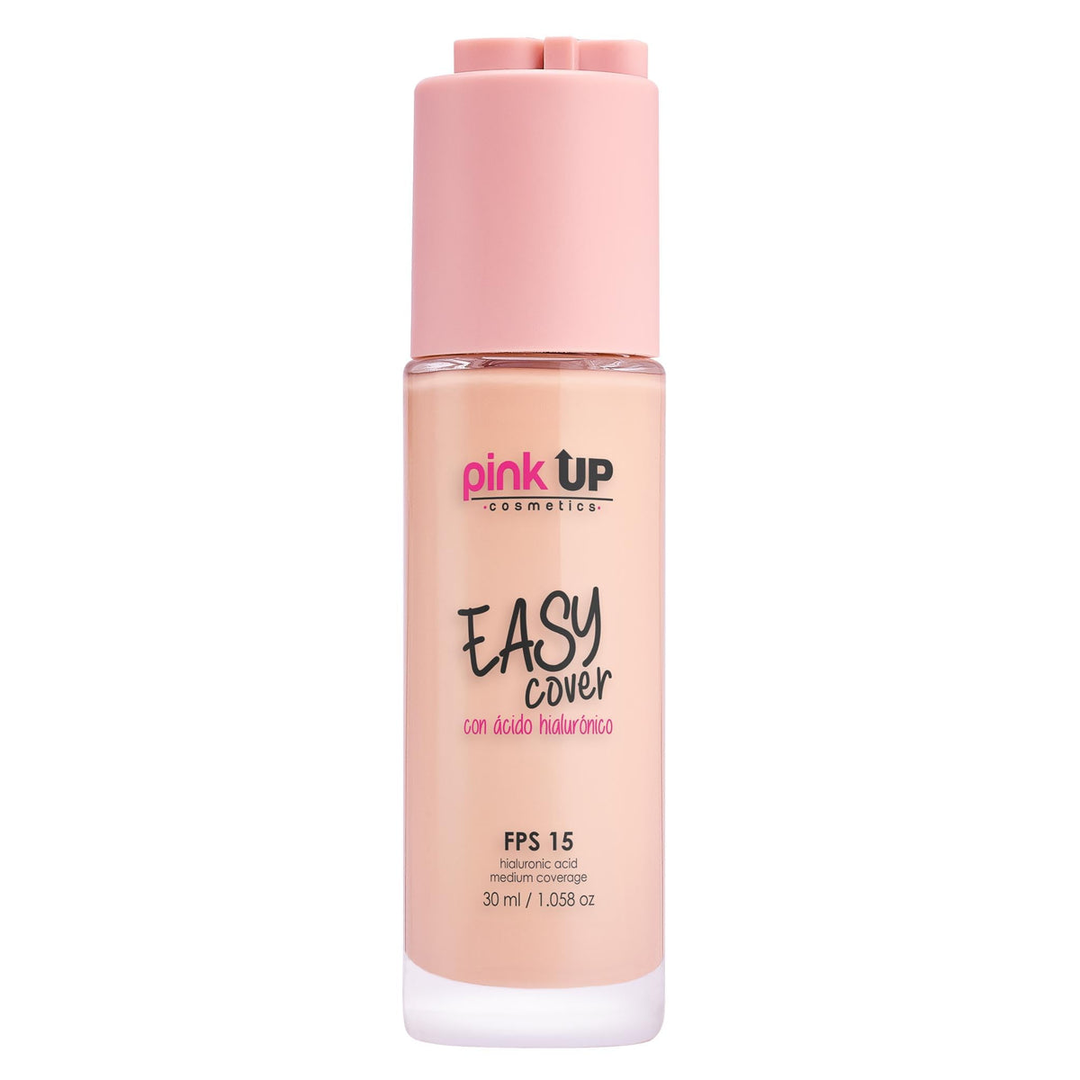 Pink Up Easy Cover bottle shows pump delivery for even coverage.