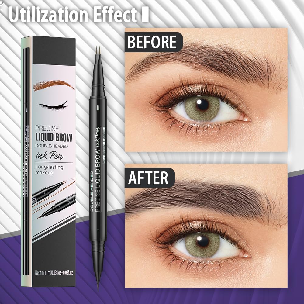 Pinkiou eyebrow pen with two fork tips for precise fill of sparse areas.