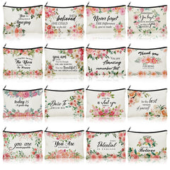 Pinkunn flower canvas makeup bag with zipper for travel and daily cosmetics.