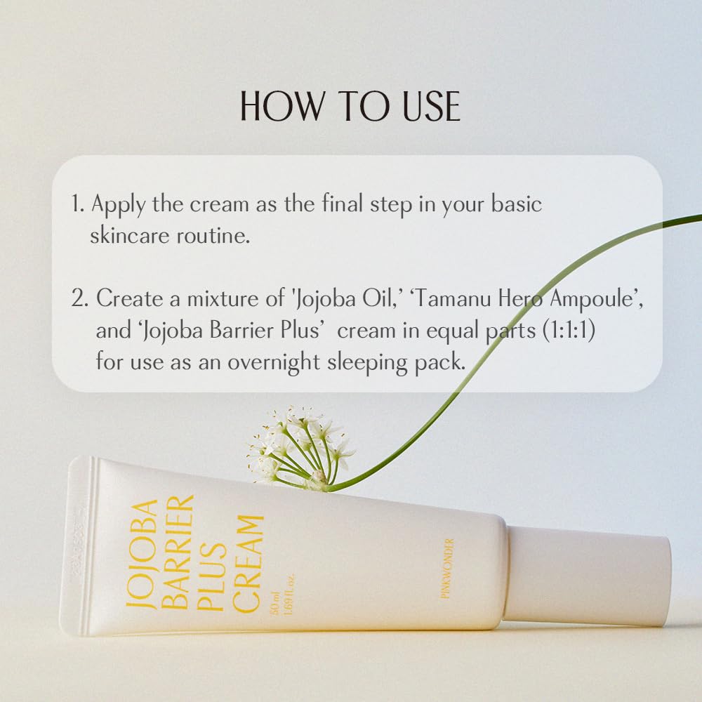 PINKWONDER Jojoba Barrier Plus Cream applying on skin during routine for lasting moisture.