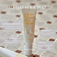 PINKWONDER Jojoba Barrier Plus Cream illustration of hyaluronic acid complex for deep hydration.