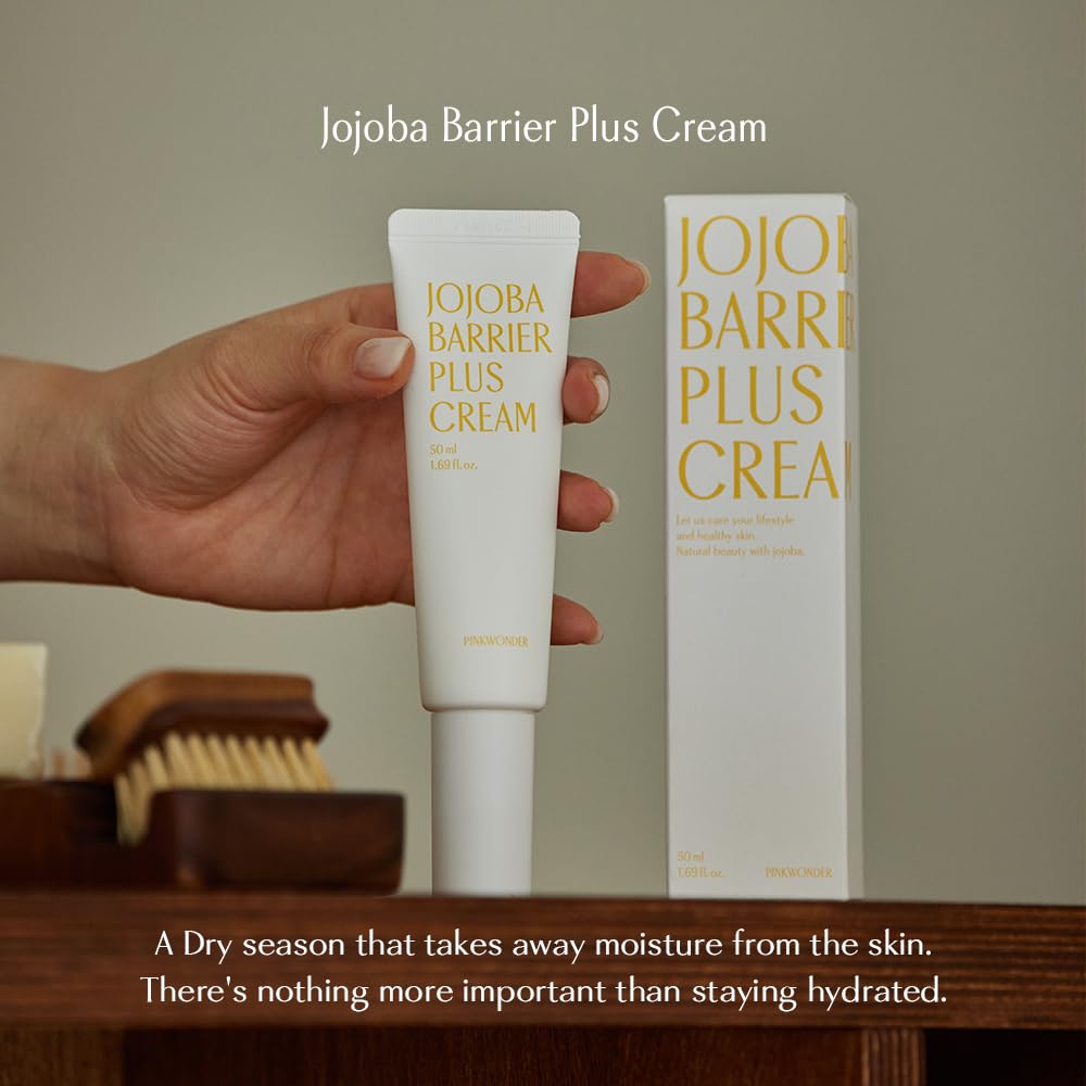 PINKWONDER Jojoba Barrier Plus Cream packaging emphasizing gentle care for sensitive skin.