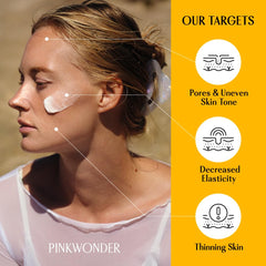 PINKWONDER Jojoba Barrier Plus Cream swirl texture highlighting lightweight, non-sticky finish.