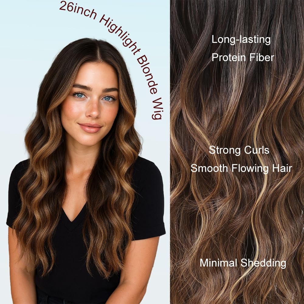 Piolamdo long brown highlight blonde wig side view showing realistic waves