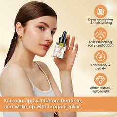 PIPIGE Sunless Tanning Drops with hyaluronic acid visual highlighting skin hydration benefits.