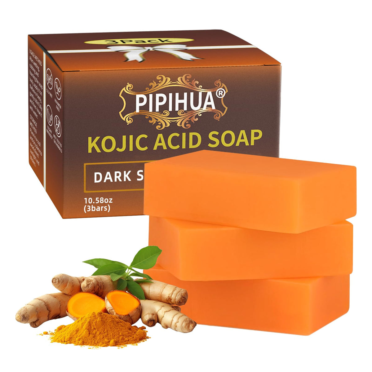 PIPIHUA Kojic Acid Soap bar with turmeric and lemon brightens and hydrates skin