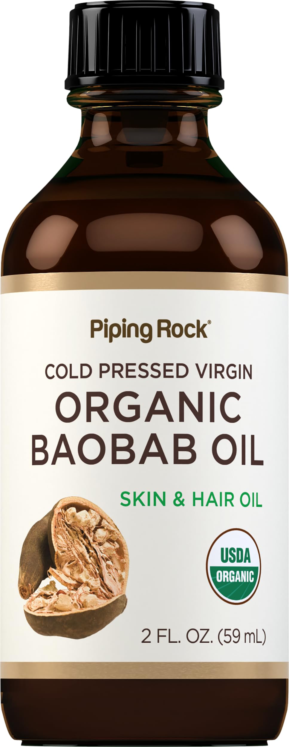 Piping Rock Baobab Oil bottle pour for easy daily application on skin and hair