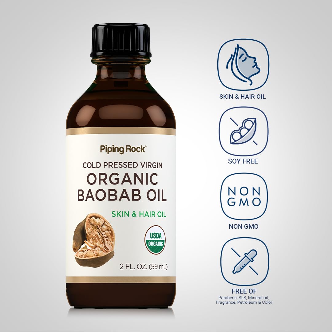 Piping Rock Baobab Oil for hair application shows shine and softness