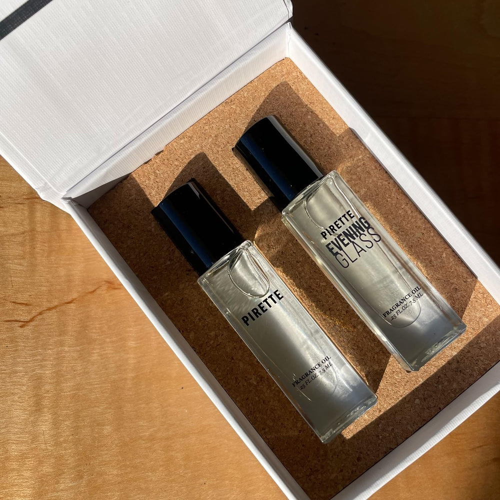 PIRETTE packaging featuring the two travel bottles and clean design.