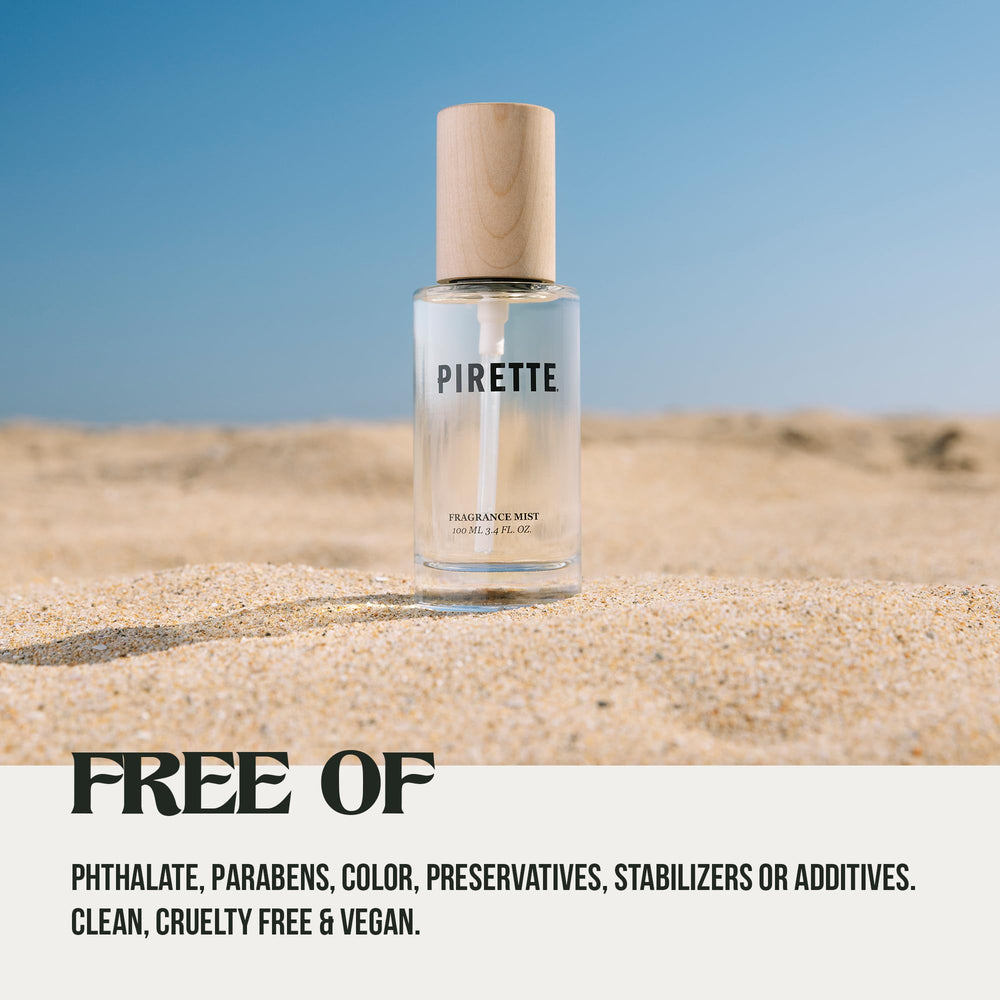 PIRETTE Fragrance Mist coconut-note closeup highlights tropical freshness.