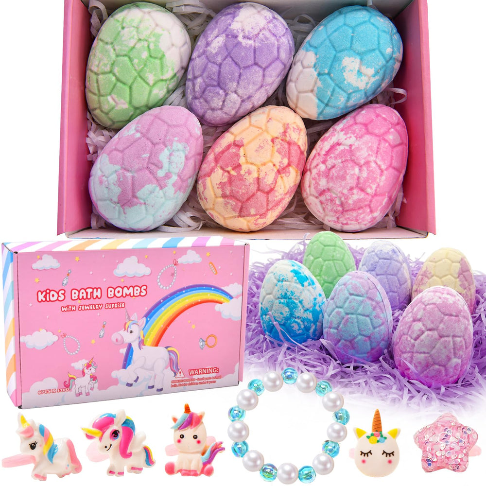 Piroo Unicorn Bath Bombs reveal surprise inside with jewelry during bath.