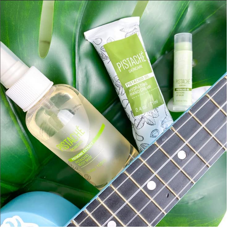 Pistaché Skincare Wind-energy packaging print, eco-friendly.