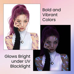 Pixel Hearts blacklight glow pattern tattoo activating under UV for neon vibes