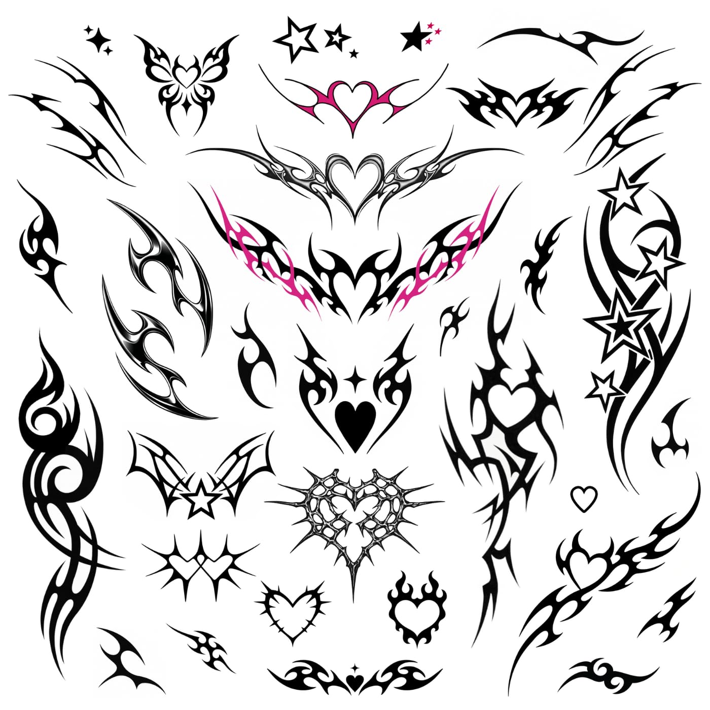 Pixel Hearts edgy Y2K tattoo front design for festival style