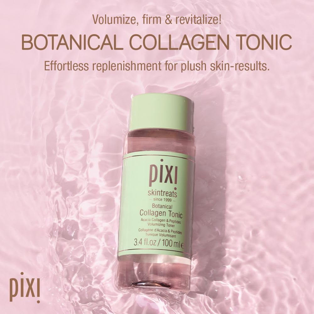 Pixi Botanical Collagen Tonic on a cotton pad, prepping skin for serum.
