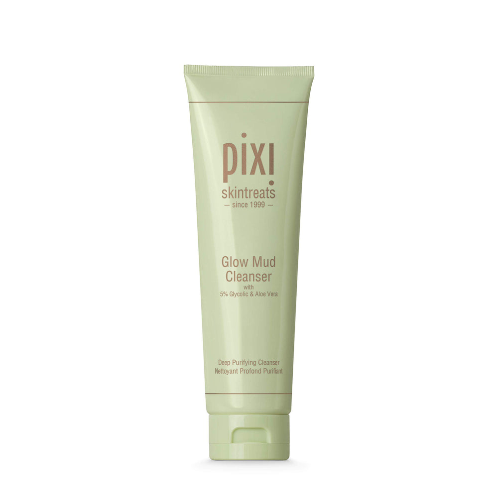 Pixi Glow Mud Cleanser bottle close-up showing purifying action for clear skin
