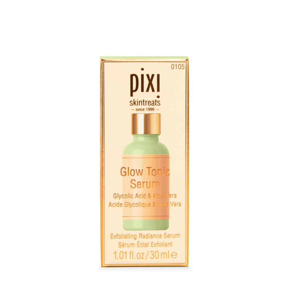 Hands massaging Pixi Glow Tonic Serum using two to three drops for radiant balance