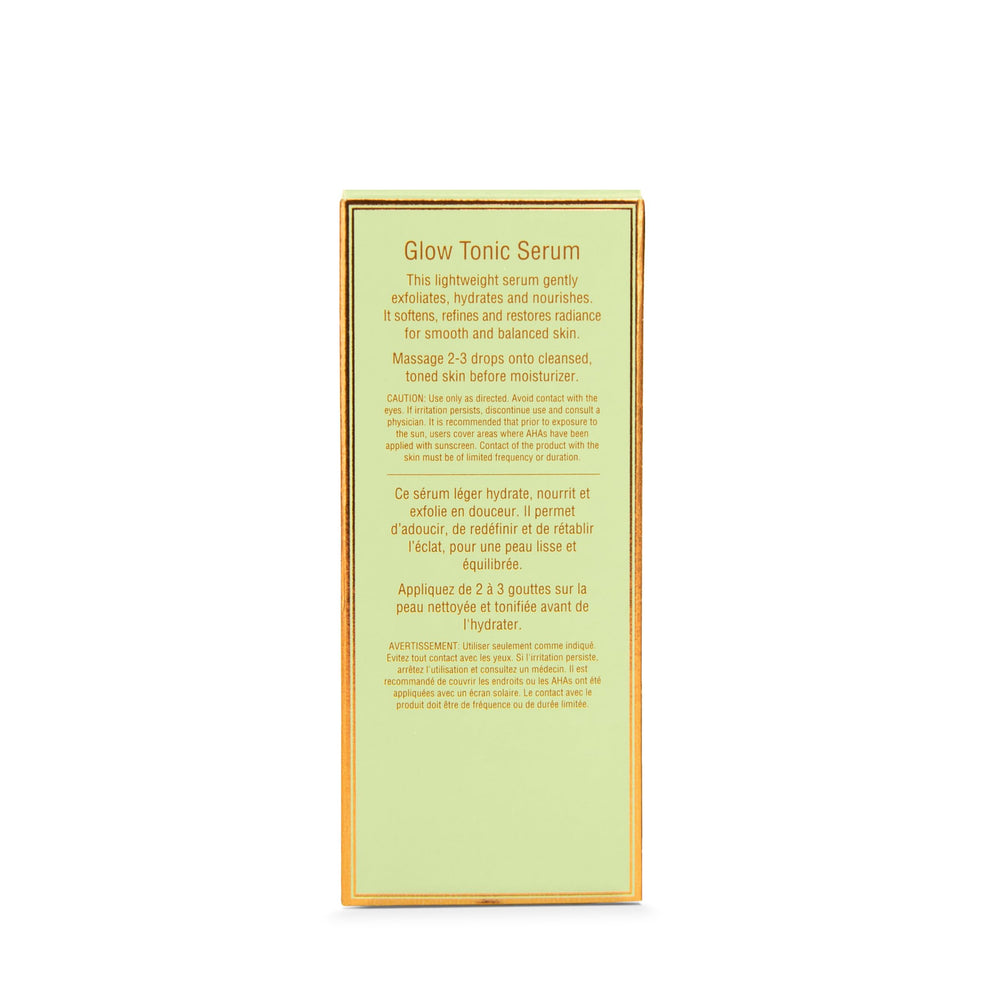 Ingredients graphic for Pixi Glow Tonic Serum highlighting exfoliation and soothing botanicals