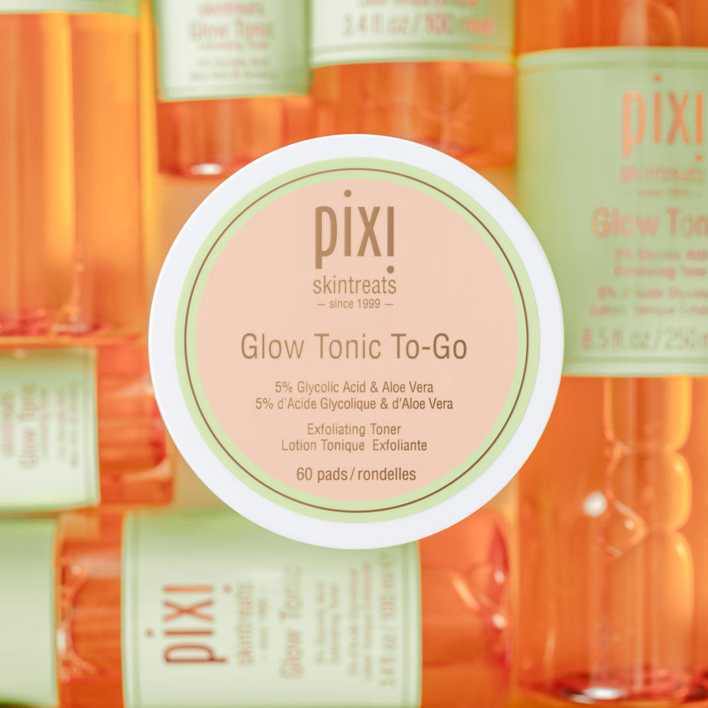 Pixi Glow Tonic to-Go pads on a tray for simple cleansing