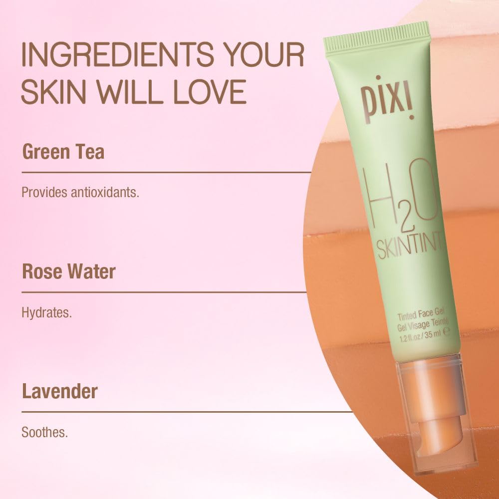 Beige skin swatch from Pixi H2O SkinTint on skin with balanced coverage
