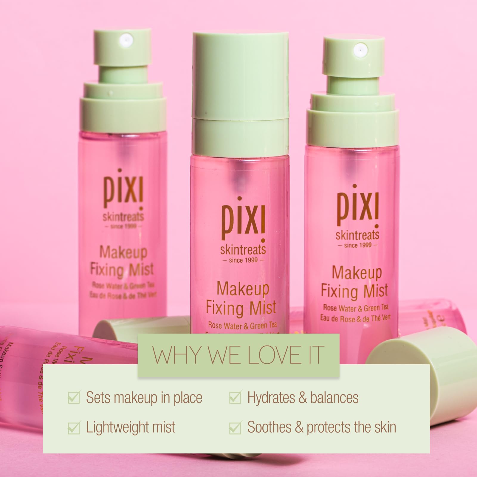 Pixi Makeup Fixing Mist cruelty-free packaging highlights paraben-free formula