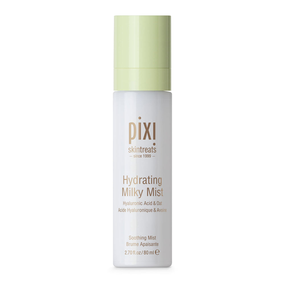 Pixi Milky Mist bottle with spray nozzle delivering hydrating moisture.