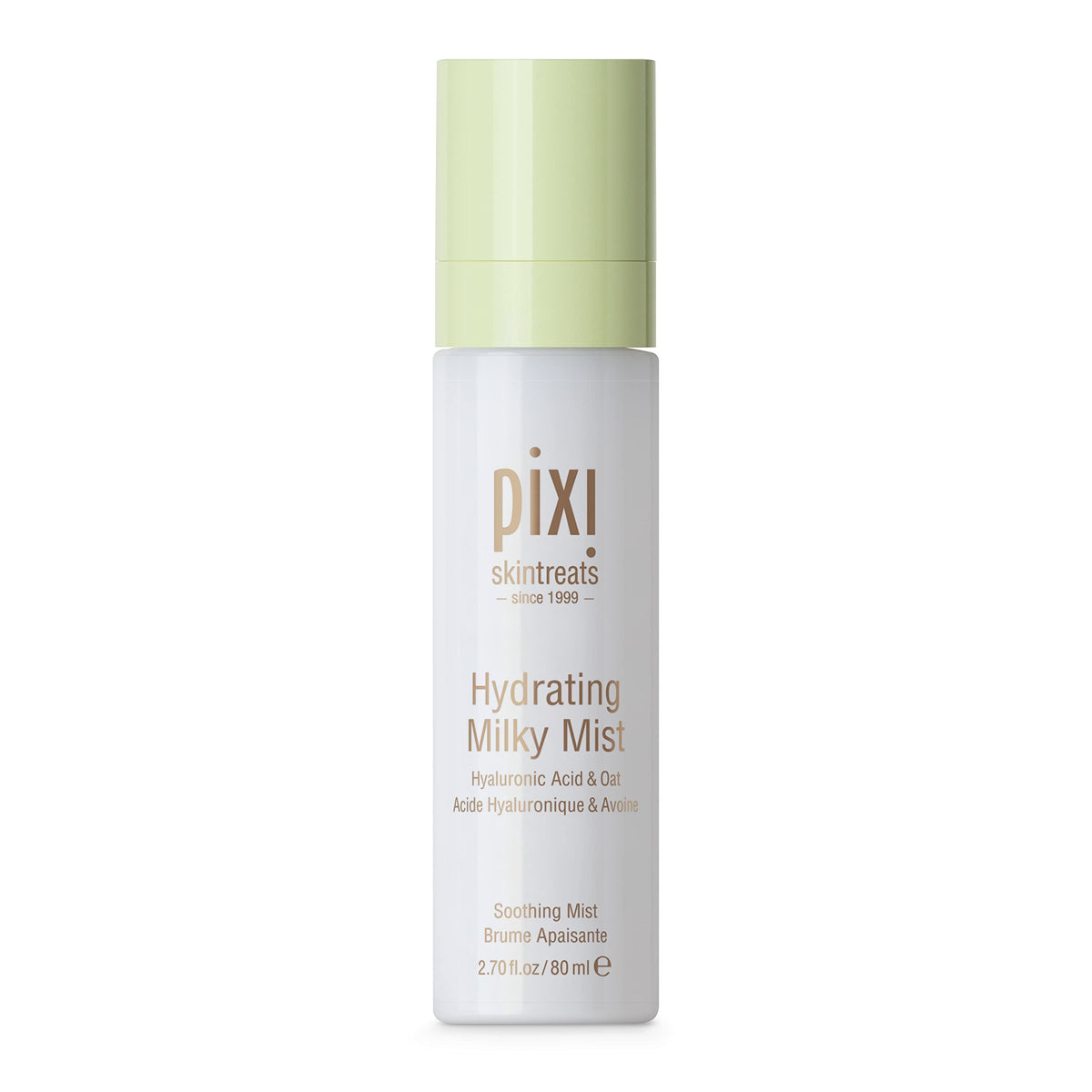 Pixi Milky Mist bottle with spray nozzle delivering hydrating moisture.