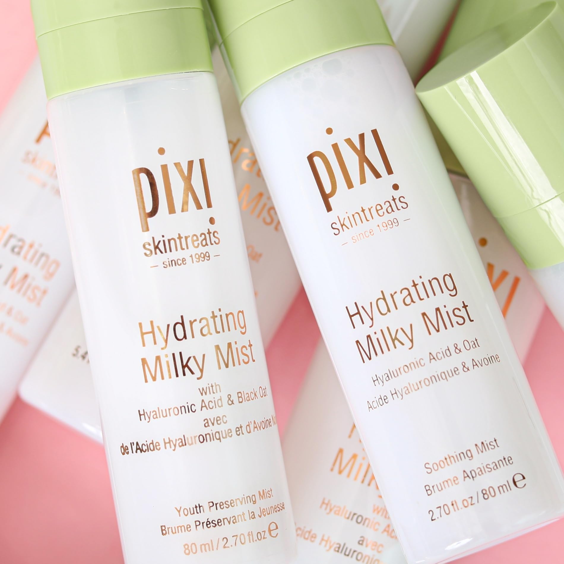Chilled Pixi Milky Mist provides soothing hydration over makeup.