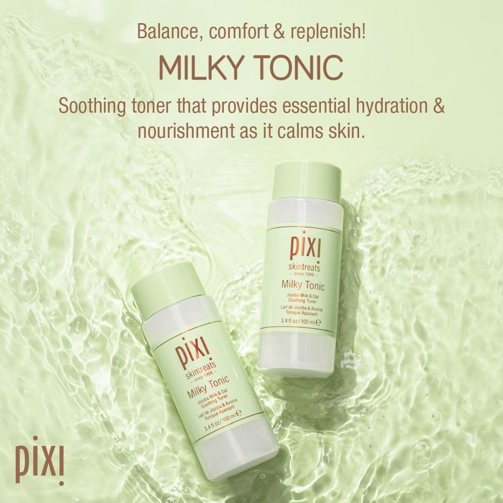 Pixi Milky Tonic cotton pad application for gentle toning.