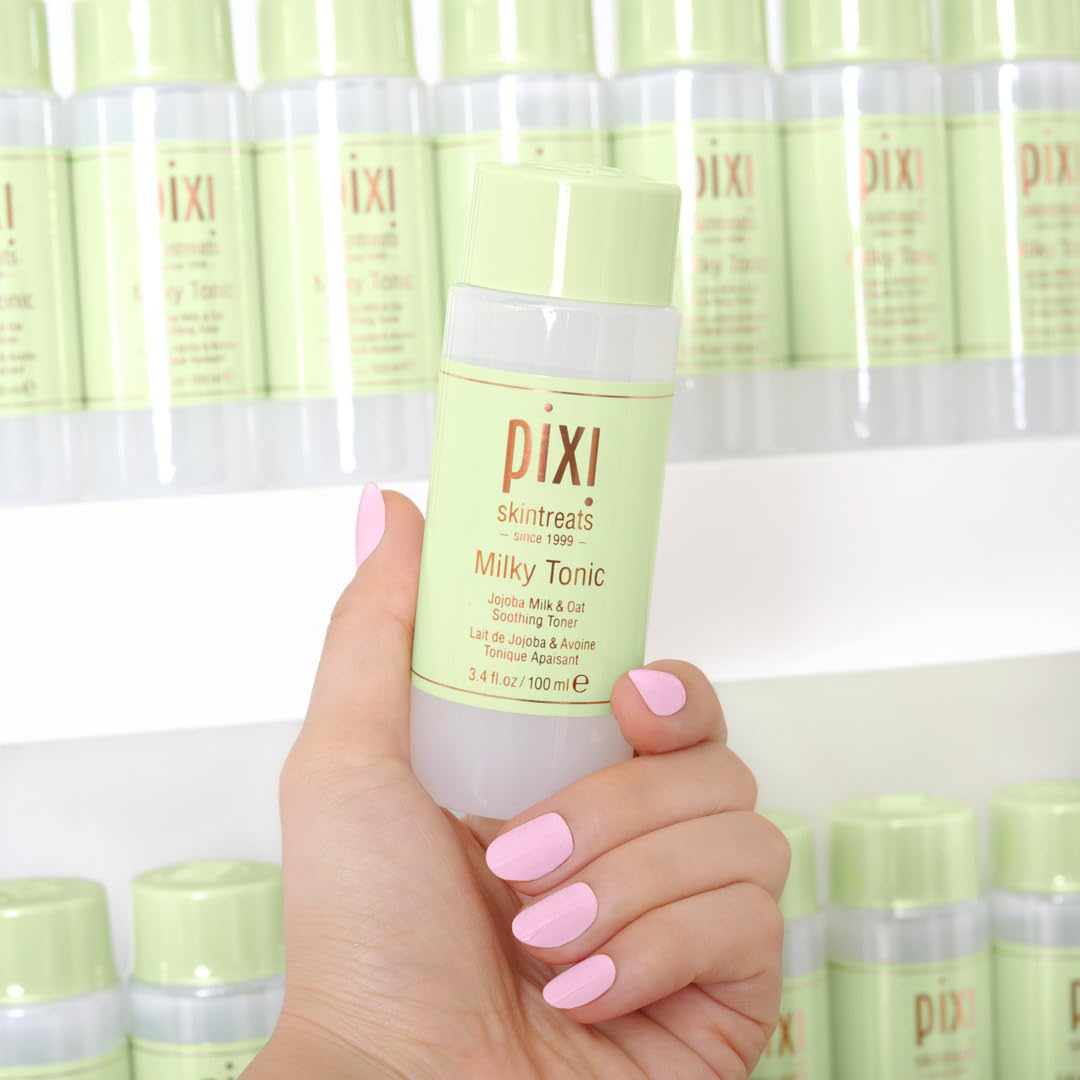 Pixi Milky Tonic packaging and cruelty-free branding on display.