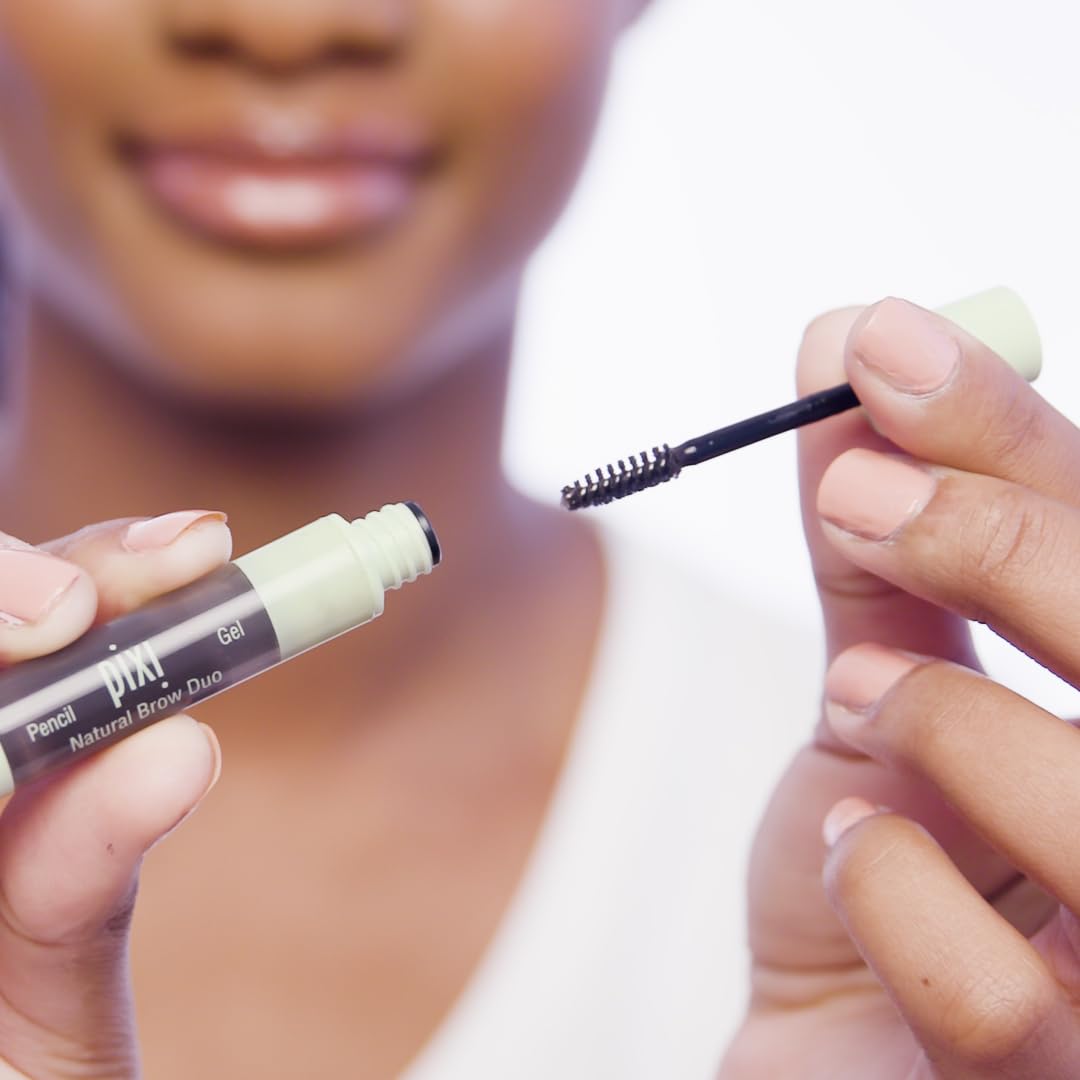 Pixi Natural Brow Duo swatch shows waterproof pencil in action.