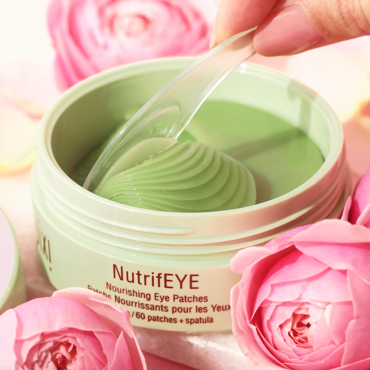 Pixi NutrifEYE under-eye patches applied on clean skin for refreshment
