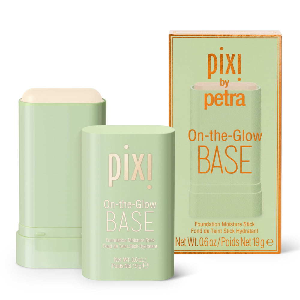 Pixi On-the-Glow Base packaging shown for portable hydration during touch-ups