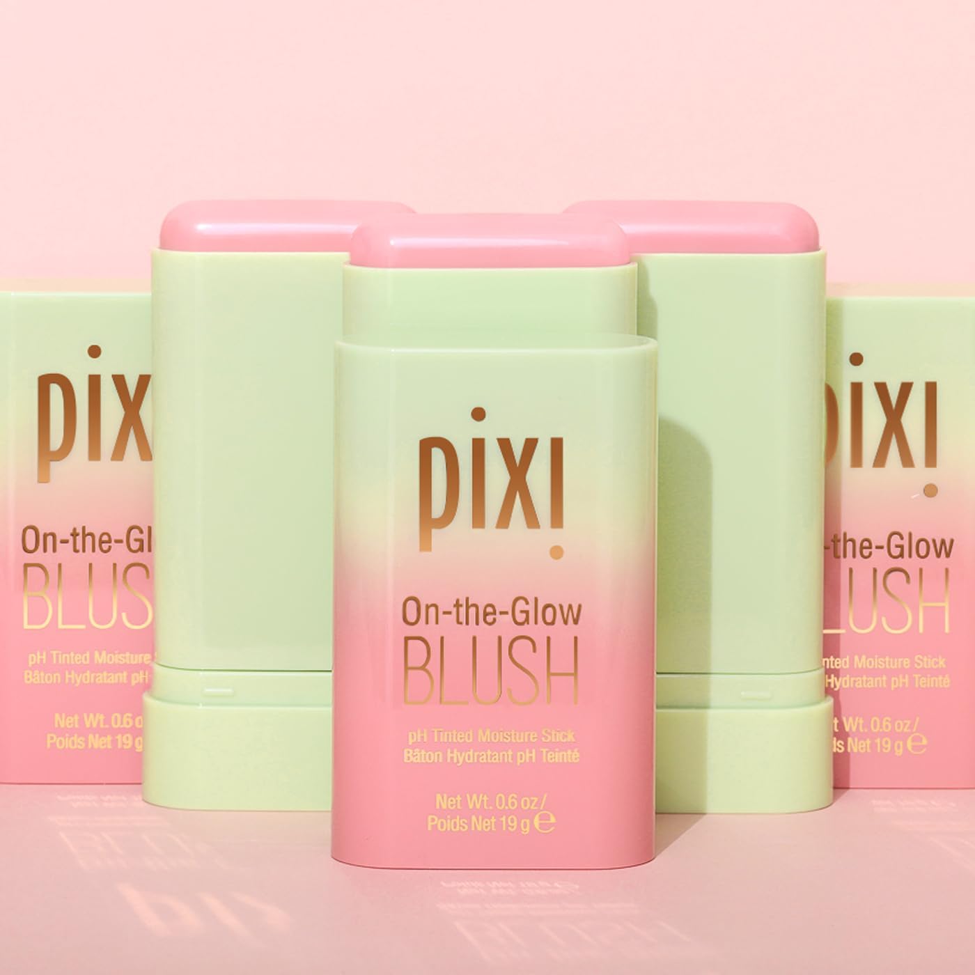 Pixi On-the-Glow Blush with ginseng and aloe for hydrated cheeks.