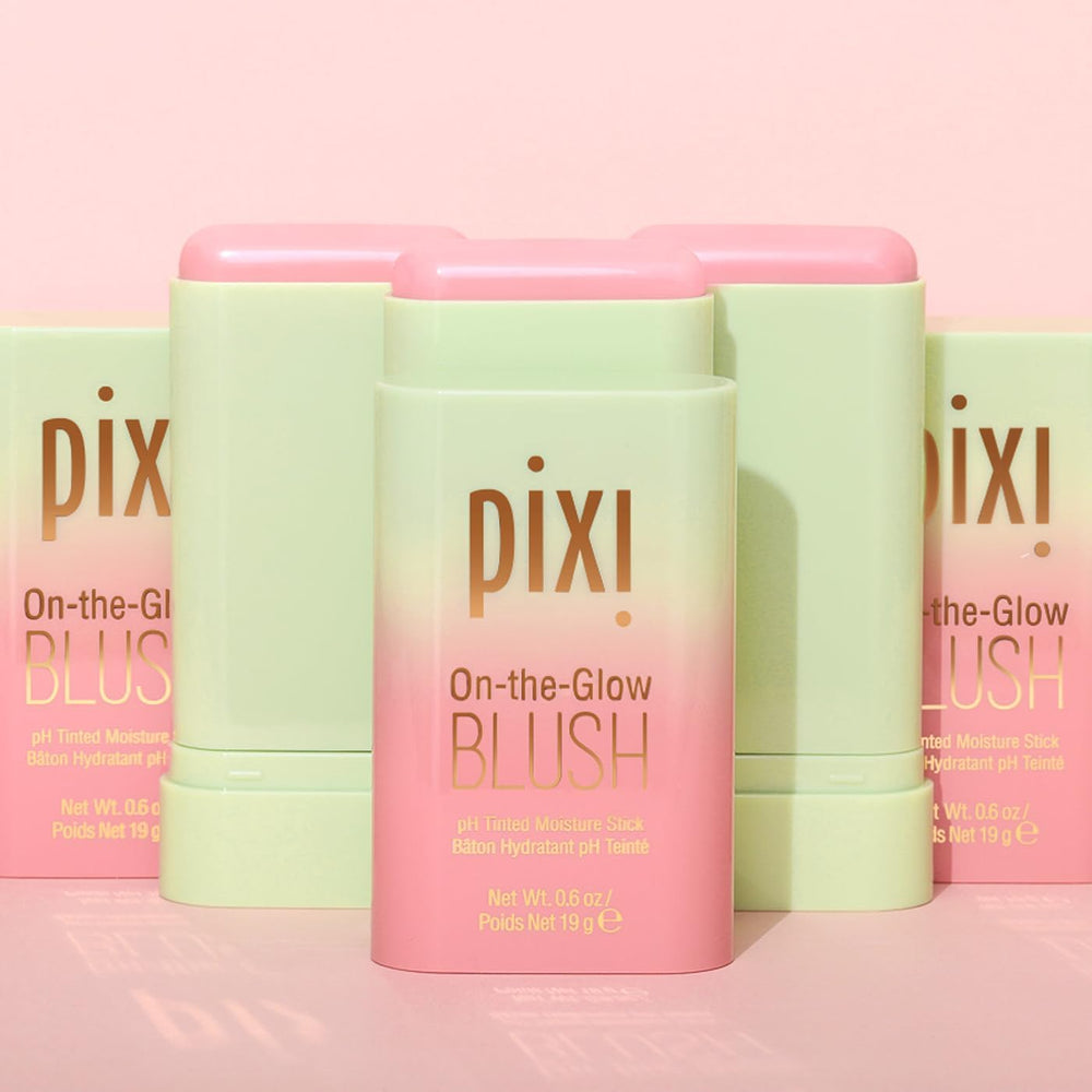 Pixi On-the-Glow Blush with ginseng and aloe for hydrated cheeks.
