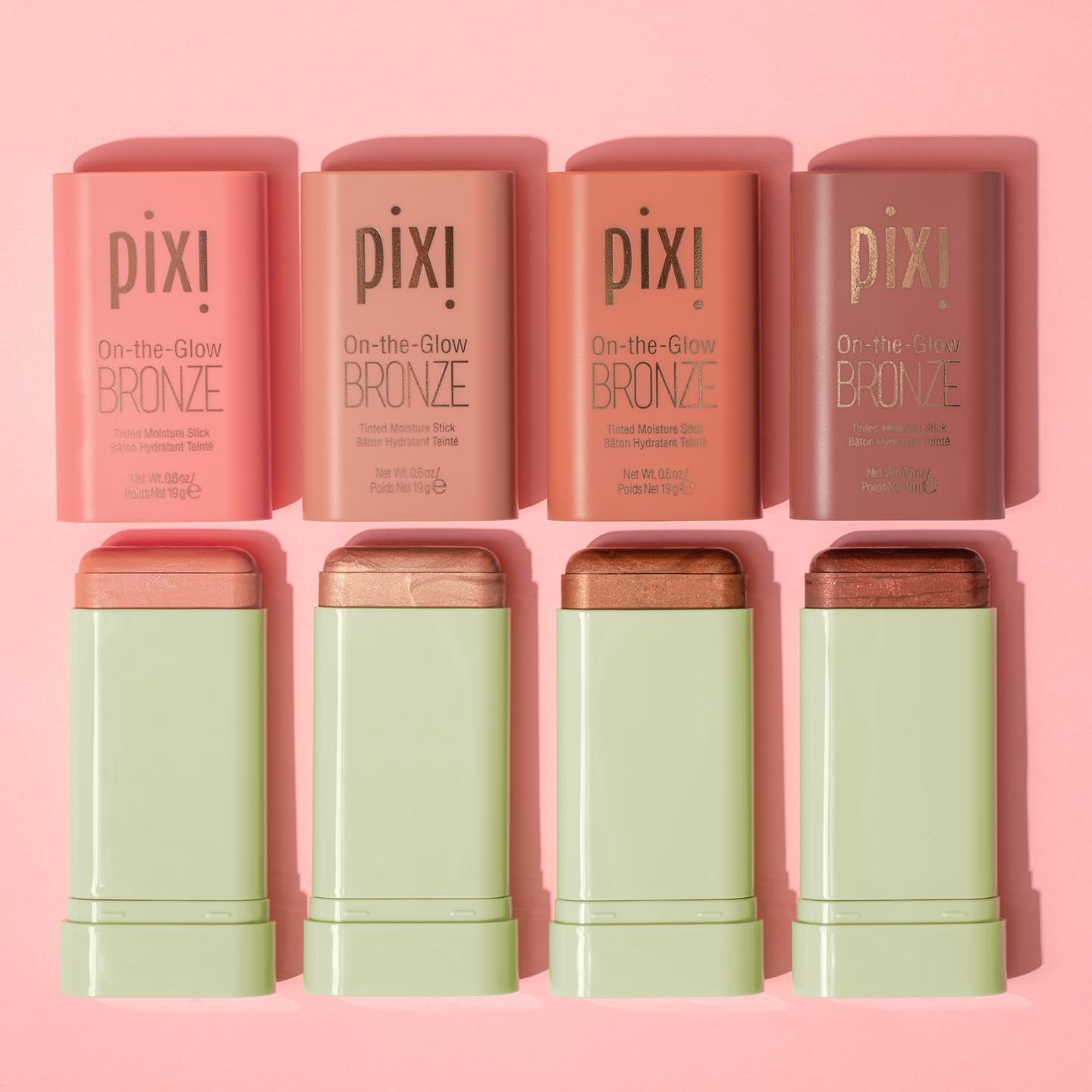 Swirled on skin with Pixi bronze stick delivering a soft bronze glow