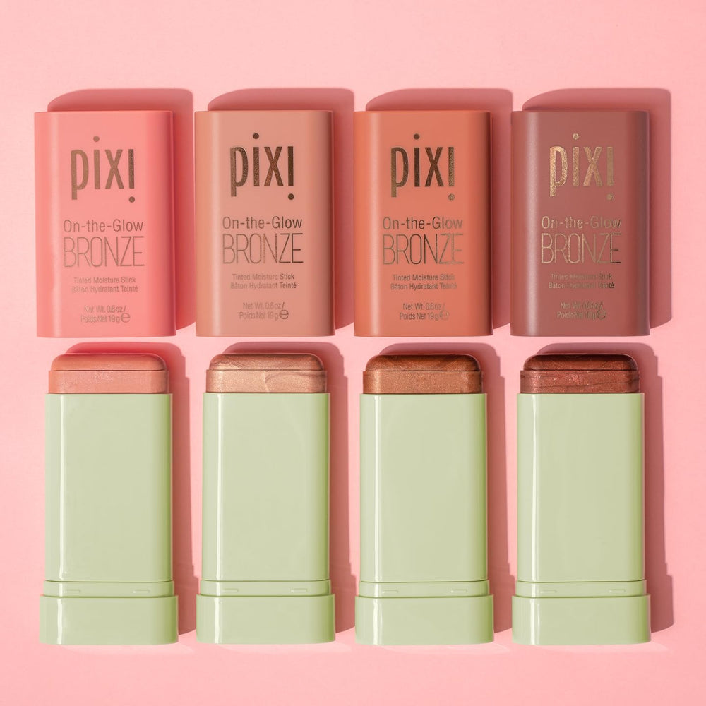 Swirled on skin with Pixi bronze stick delivering a soft bronze glow