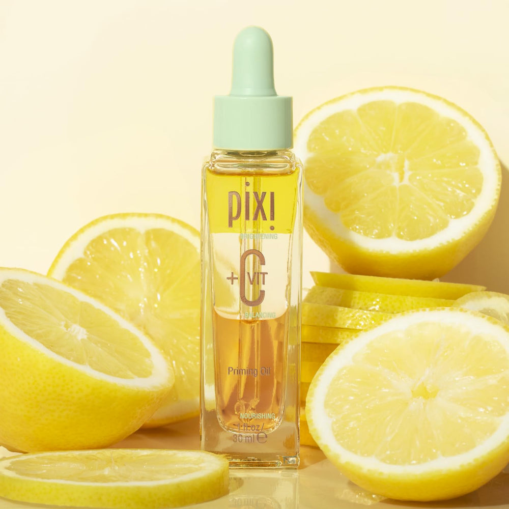 Pixi Plus C Vit Priming Oil turmeric line highlights antioxidant protection