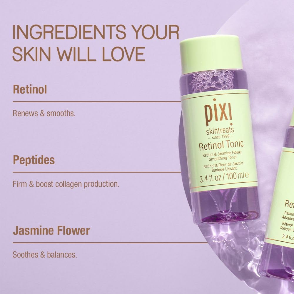 Pixi Retinol Tonic amber bottle on stand for premium care