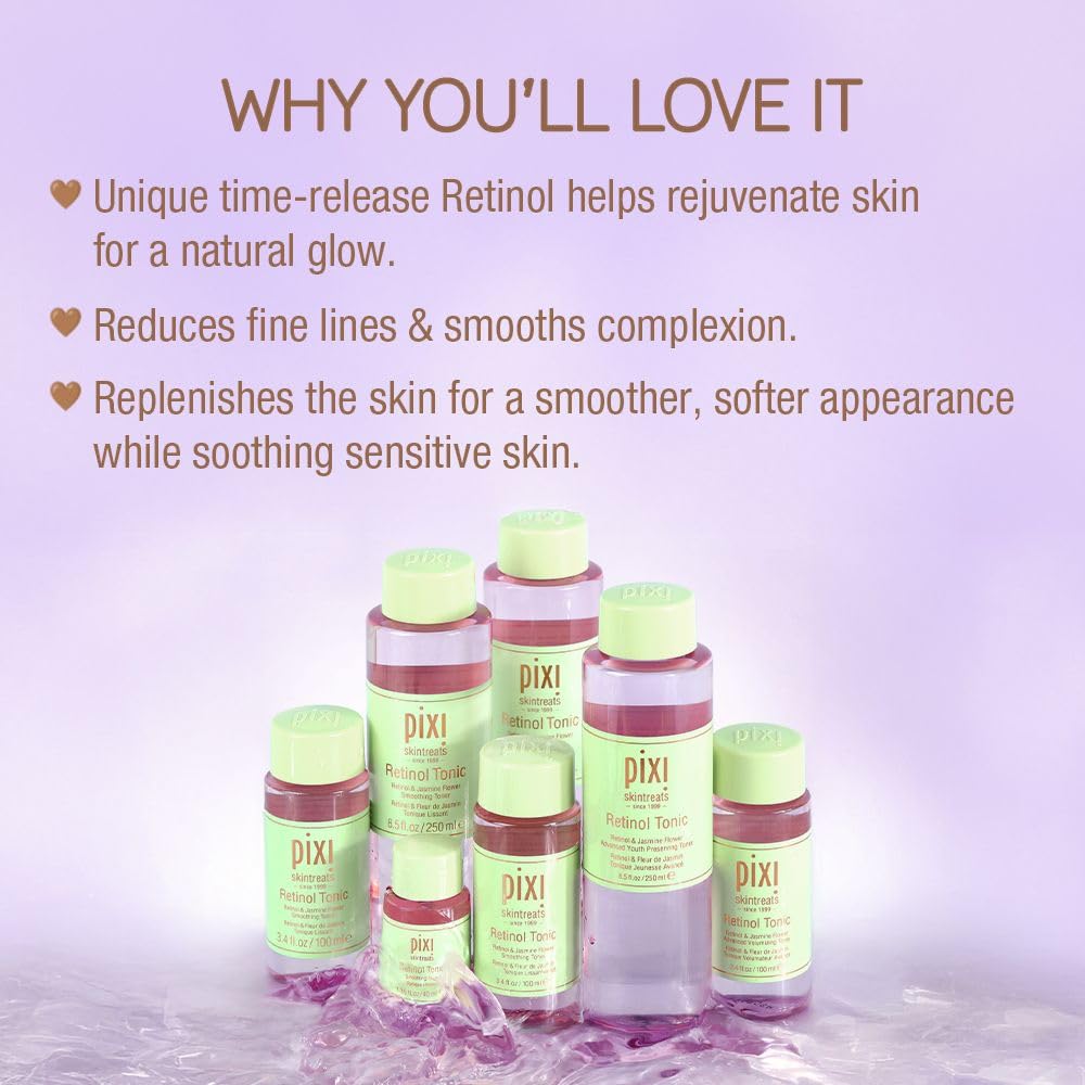 Pixi Retinol Tonic on face and neck for balanced refresh