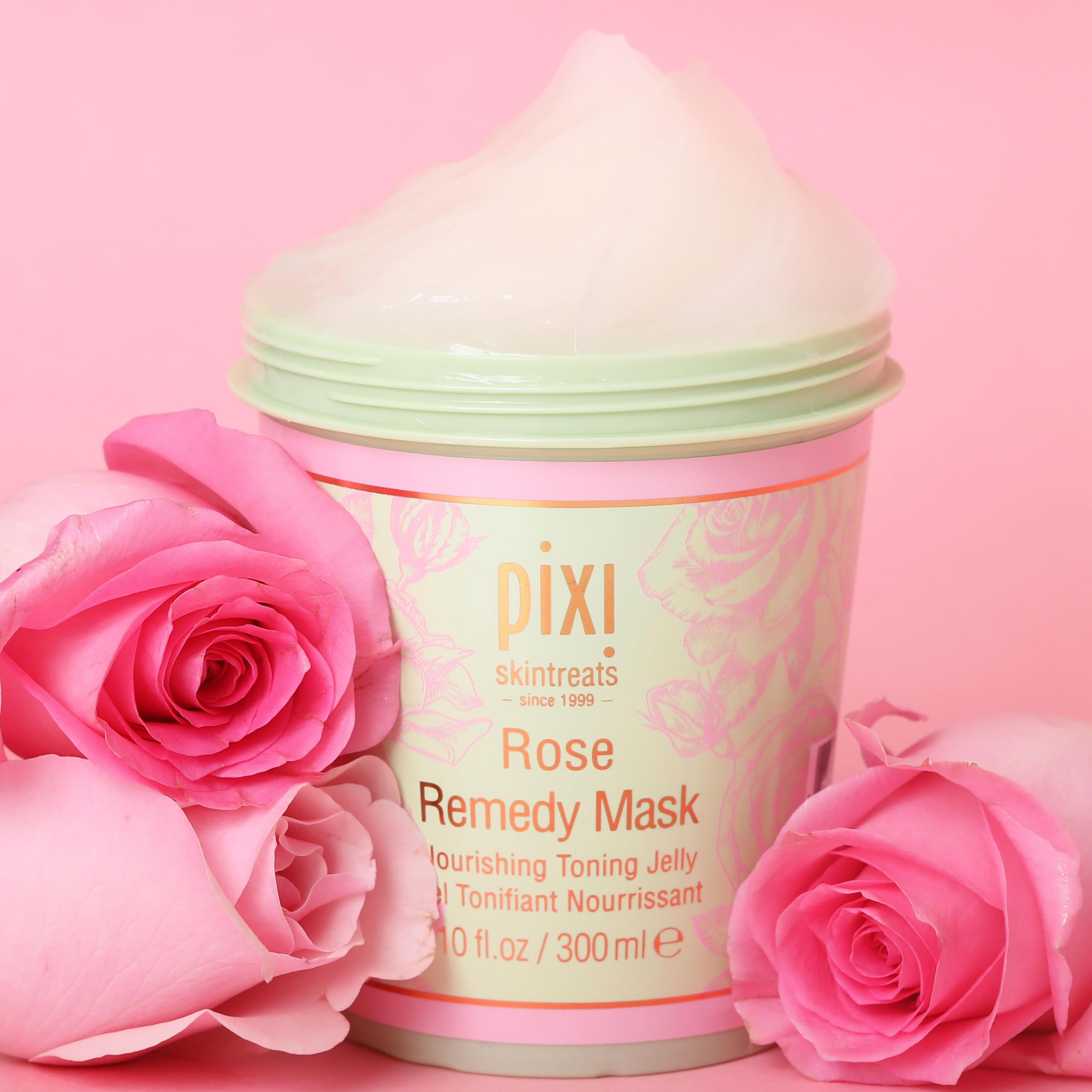 Pixi Rose Remedy Mask tube cap closeup emphasizing clean packaging.