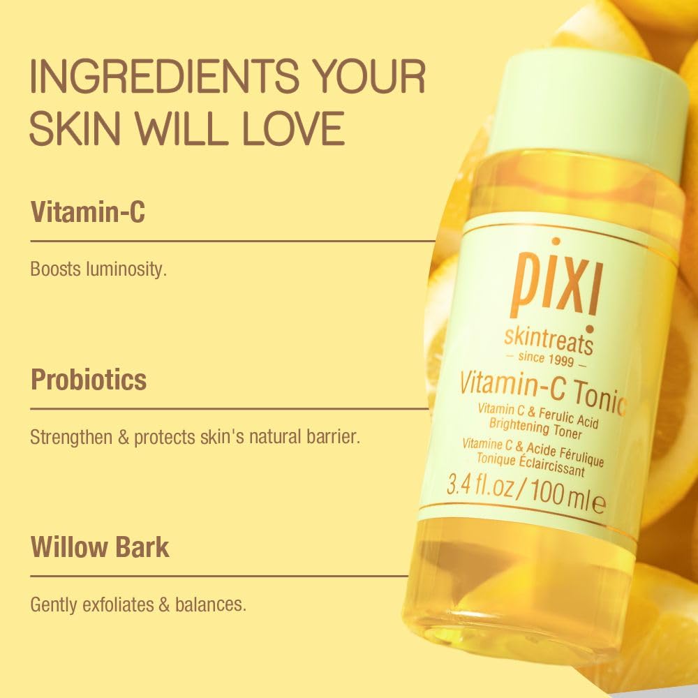 Pixi Vitamin-C Tonic on cotton round ready for gentle facial prep.