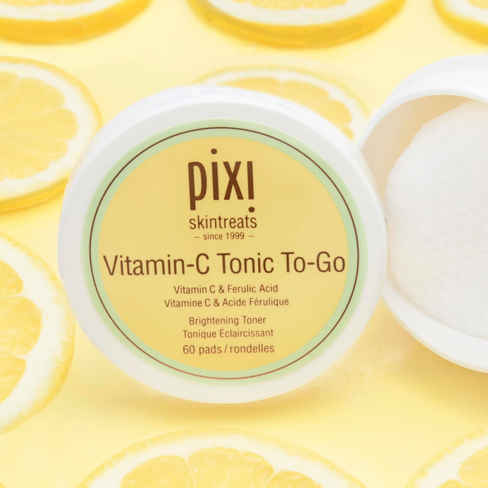 Pixi Vitamin-C Tonic to-Go bottle label close-up showing vitamin C benefits
