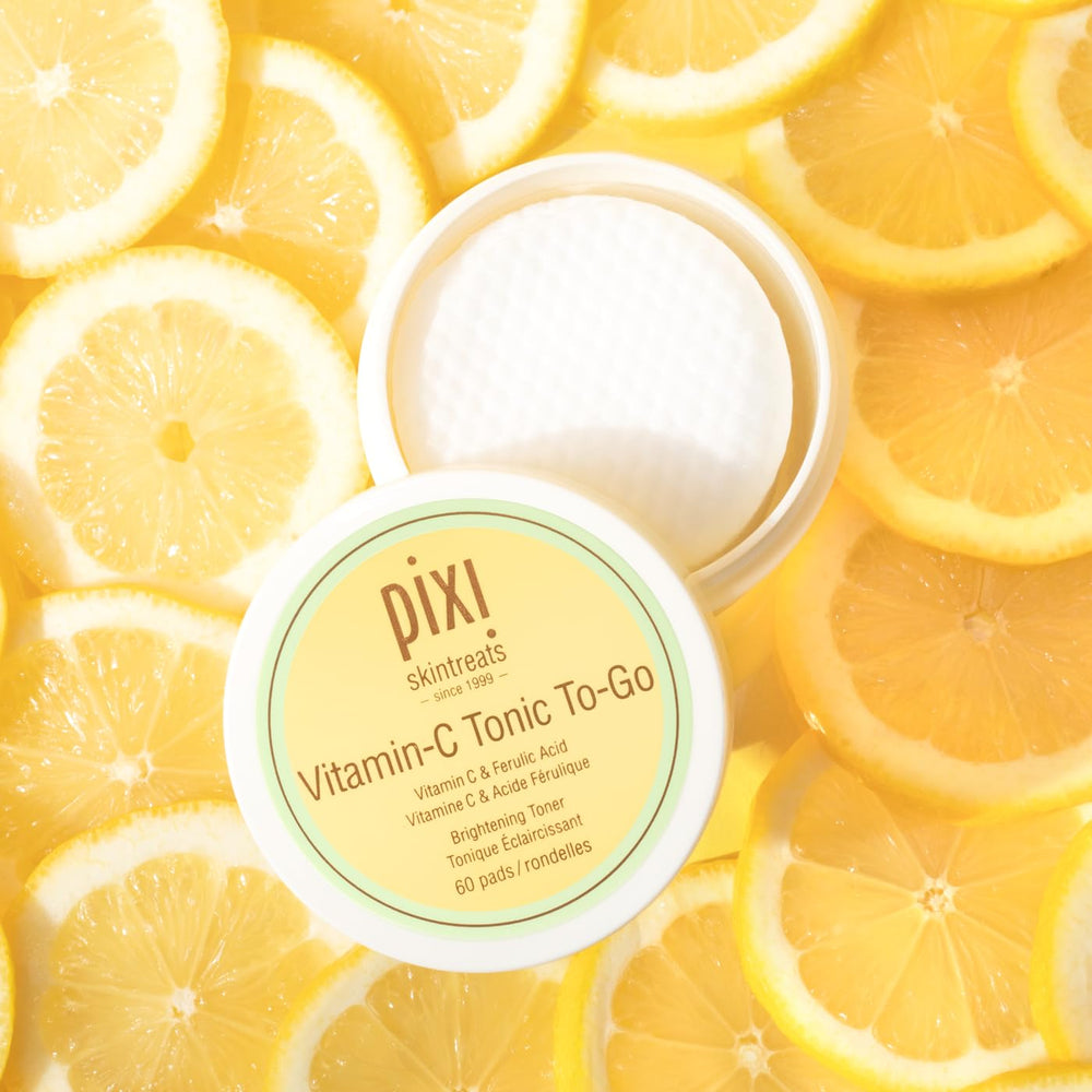 Pixi Vitamin-C Tonic to-Go pads in pack highlighting travel-friendly brightening