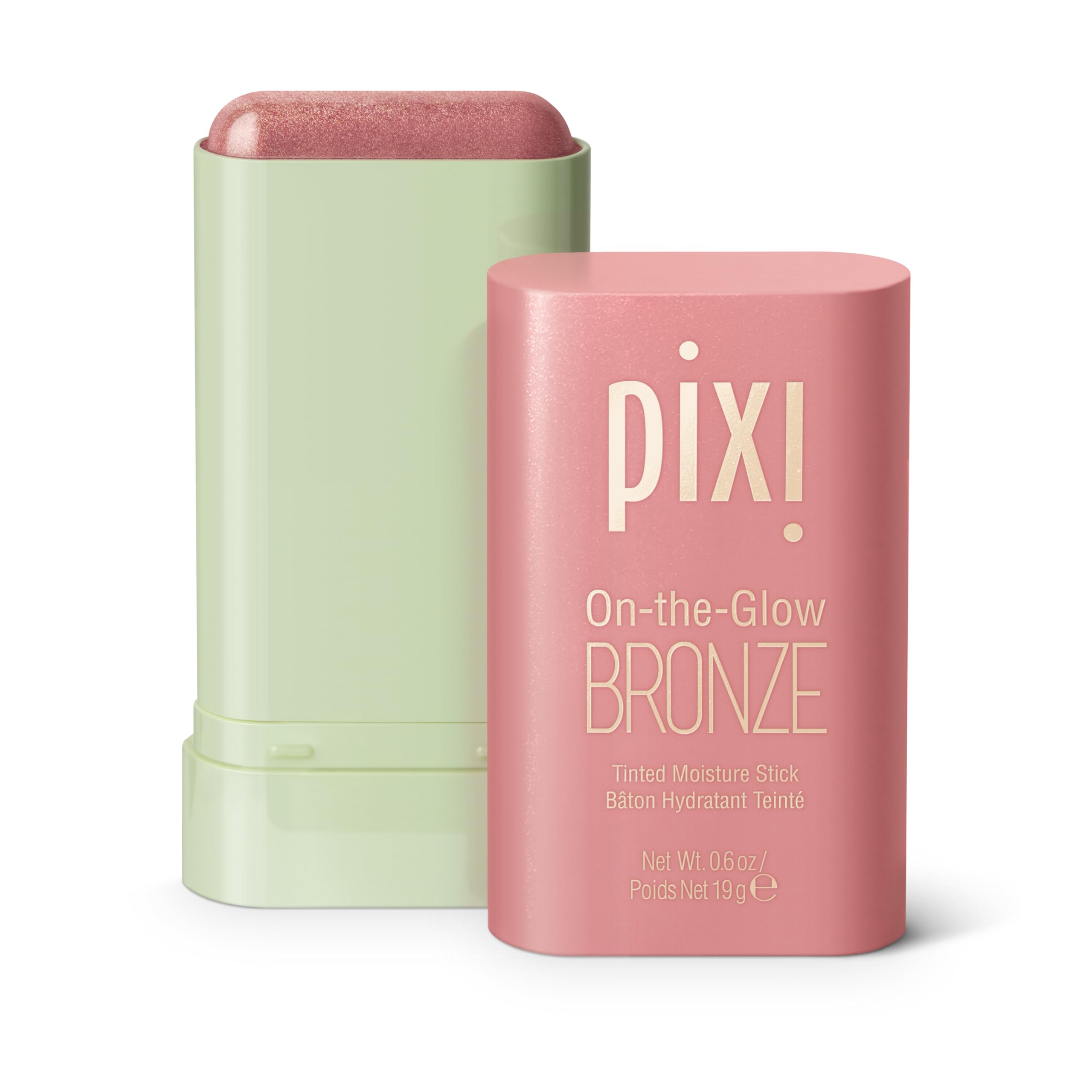 Pixi On-the-Glow Bronze WarmGlow stick applied to cheek for natural glow