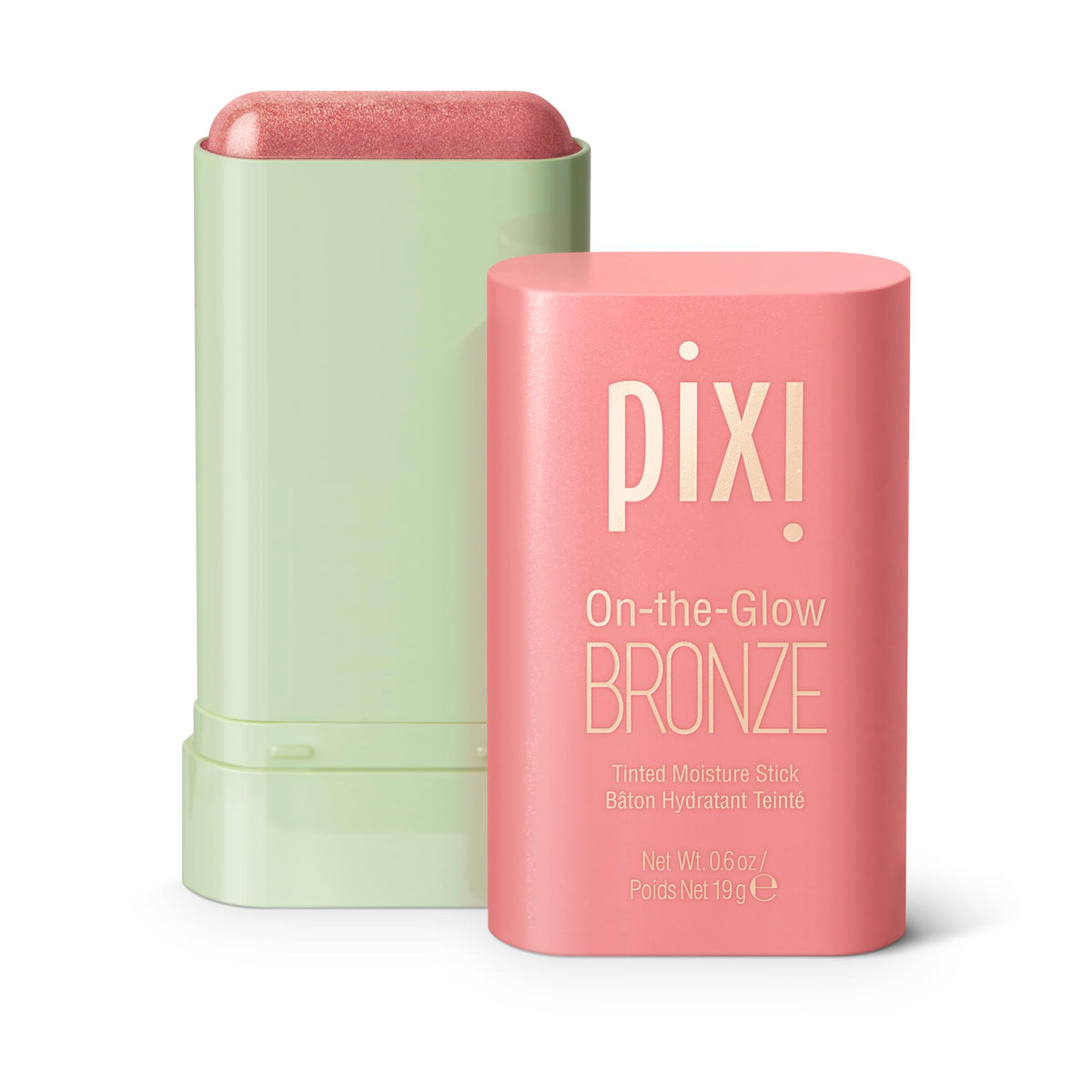 Pixi On-the-Glow Bronze WarmGlow stick applied to cheek for natural glow