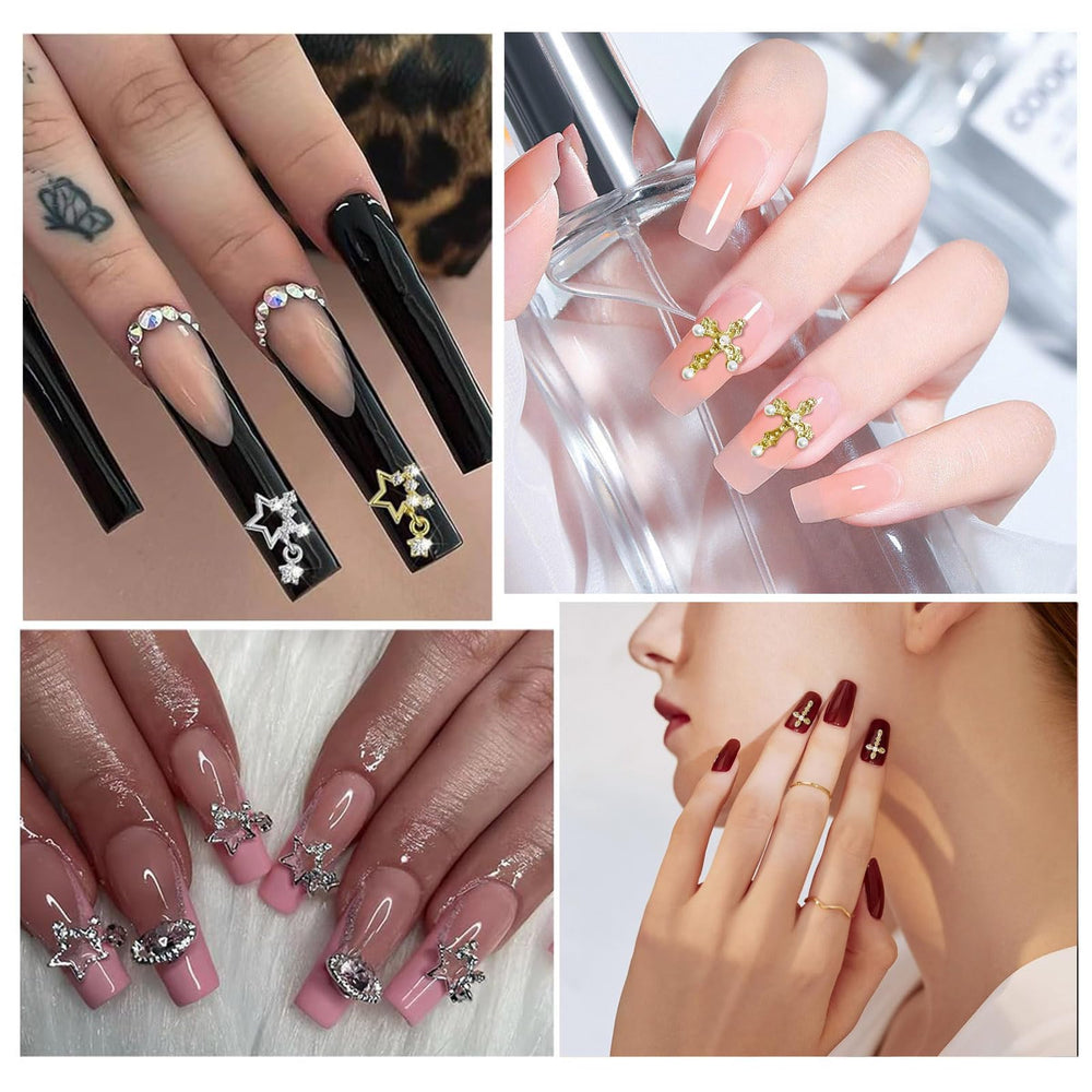 PIYAFU gold cross nail charms with rhinestones for bold accents